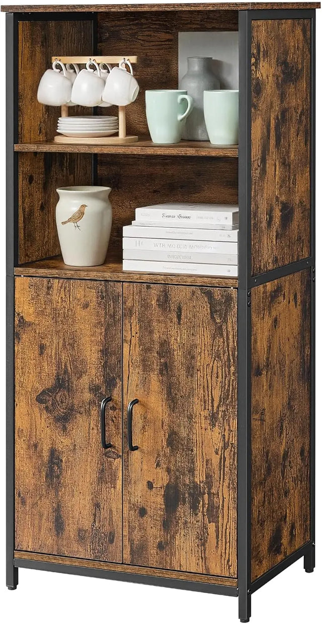 Küchenschrank mit Türen und Fächern vintagebraun-schwarz von Songmics