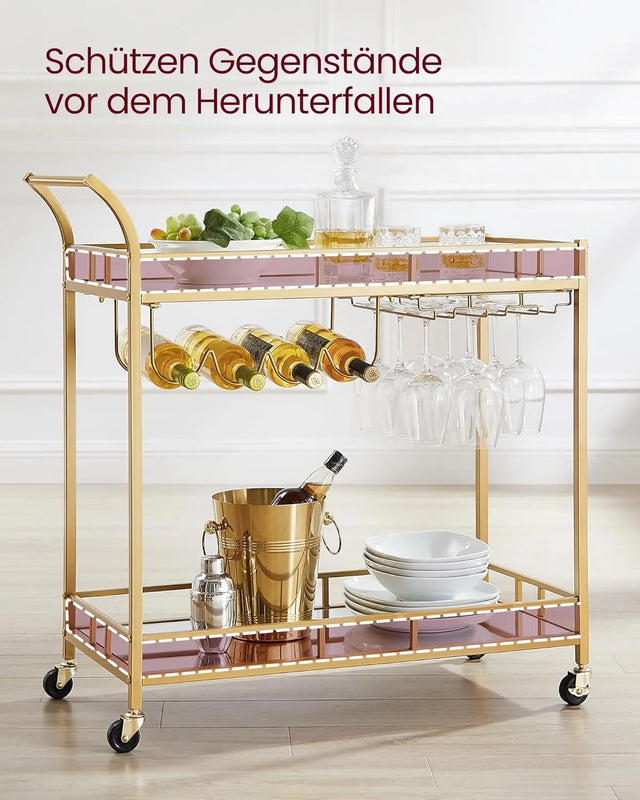 Servierwagen mit Gläserhalter und Glasablagen goldfarben von Songmics