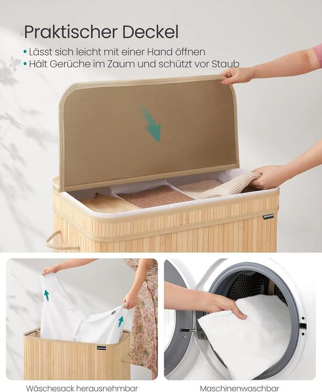 Wäschekorb Bambus 150L Naturbeige von Songmics