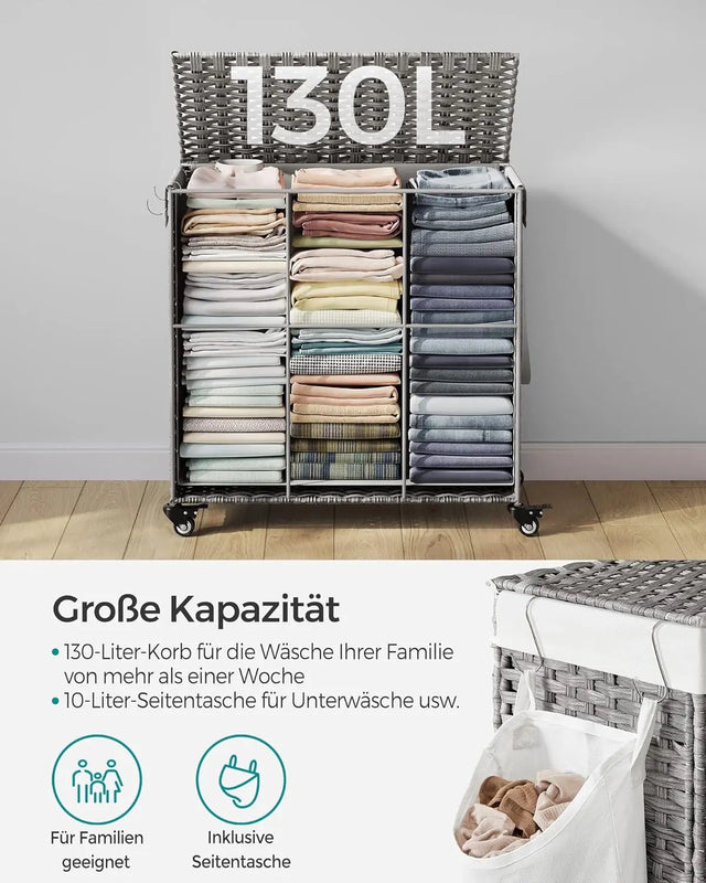 Wäschekorb Rattan-Optik 3 Fächer Grau von Songmics