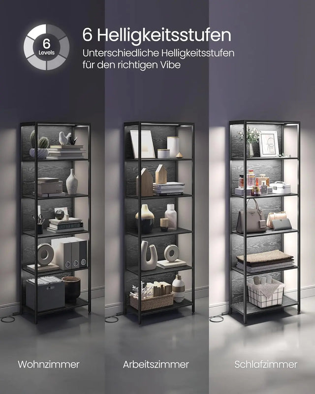 Bücherregal mit LED-Beleuchtung Ebenholzschwarz von Songmics