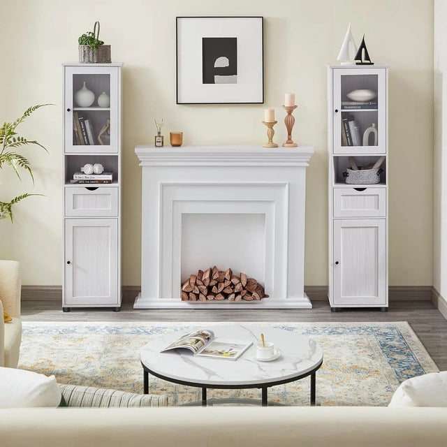 Badezimmerschrank Hochschrank Glastür Ahornweiss von Songmics