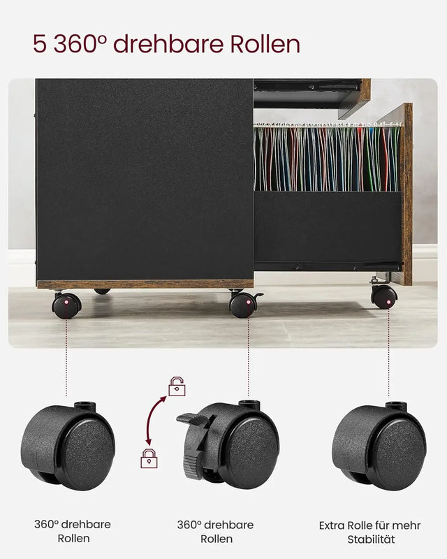 Rollcontainer Aktenschrank mit Schubladen Vintagebraun-Schwarz von Songmics