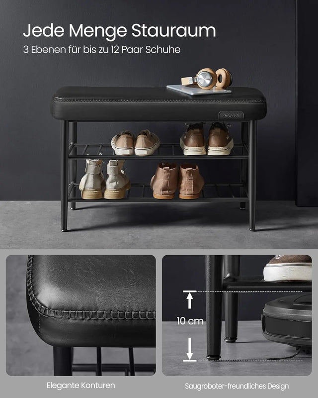 Schuhbank Kunstleder modern tintenschwarz 60er-Jahre von Songmics