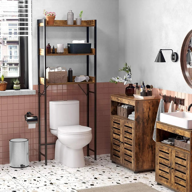 Toilettenregal 3 Ebenen Badezimmerregal Rustikal Braun von Songmics