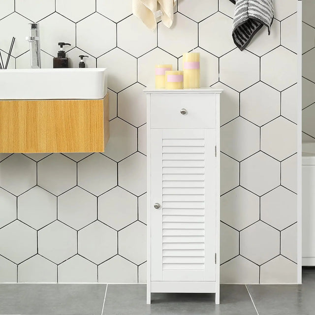 Badezimmerschrank mit Schublade Lamellentür Weiss von Songmics