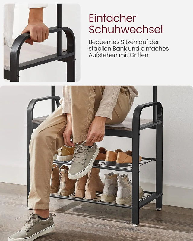Garderobenständer mit Schuhbank Industrie-Design Greige von Songmics