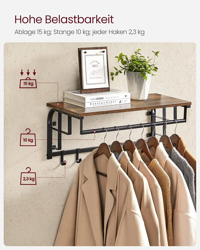 Wandgarderobe mit Aufbewahrungsregal 66cm rustikal Braun von Songmics