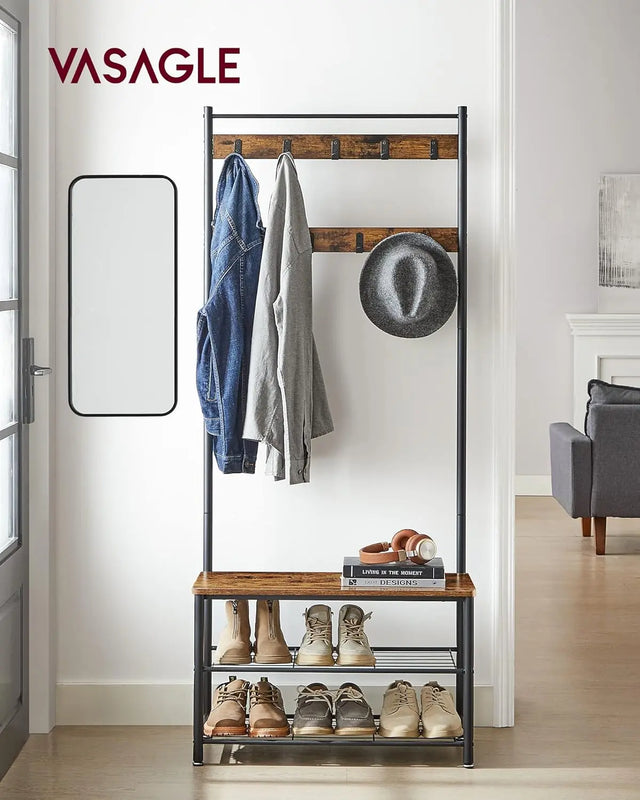 Garderobenständer mit Schuhablagen Vintagebraun-Schwarz von Songmics