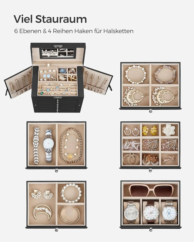 Schmuckkasten mit Klapptüren und Spiegel schwarz von Songmics