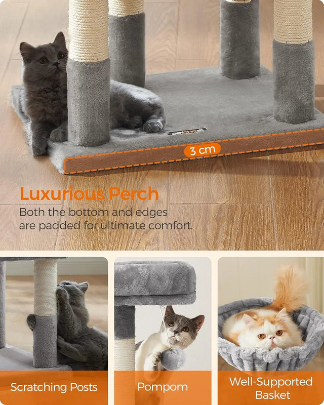 Kratzbaum 110 cm Katzenbaum Hellgrau von Songmics