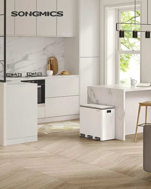 Mülleimer Küche Mülltrennsystem 3 Fächer Wolkenweiss von Songmics