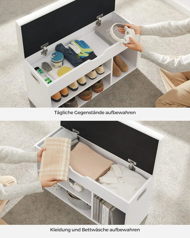 Schuhbank mit Stauraum gepolstert wolkenweiss von guteszeug.ch