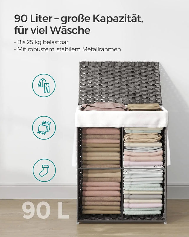 Wäschekorb Rattan Faltbar 90L Taubengrau von Songmics