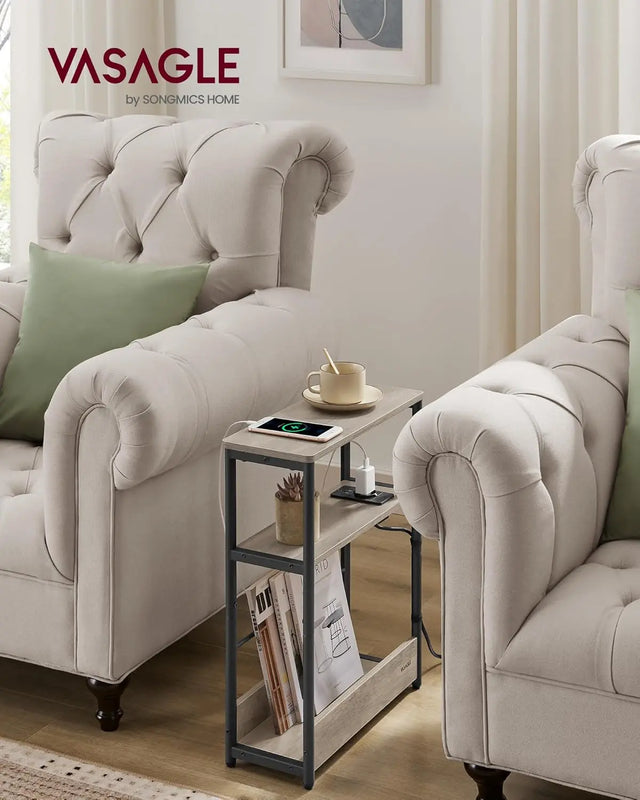 Beistelltisch mit Ladefunktion Greige-Schwarz von Songmics