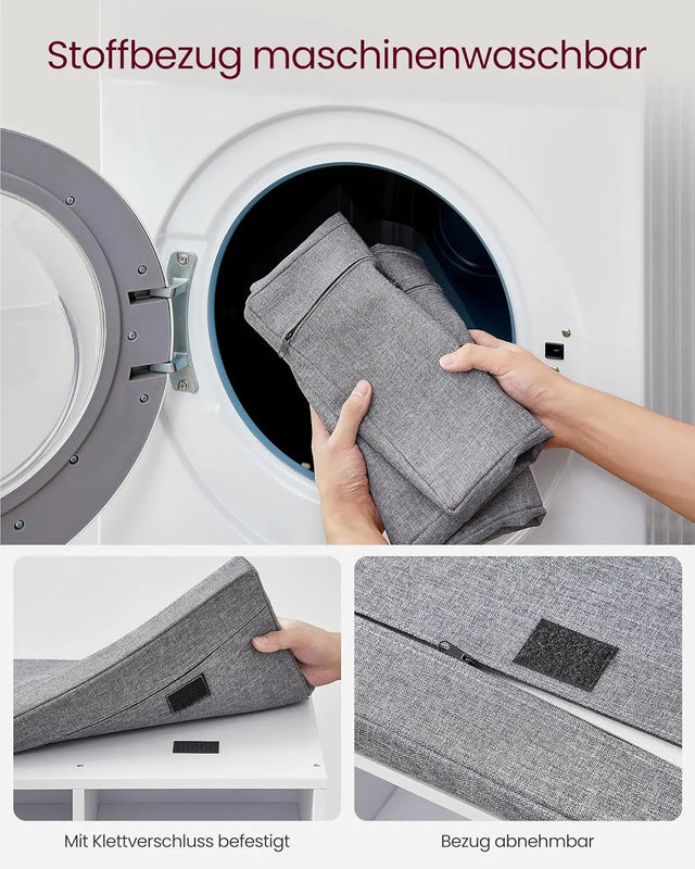 Schuhbank mit Stauraum und Kissen Taubengrau von guteszeug.ch