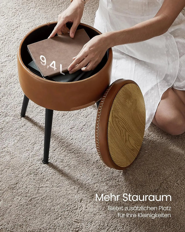 Sitzhocker mit Stauraum rund karamellbraun von Songmics