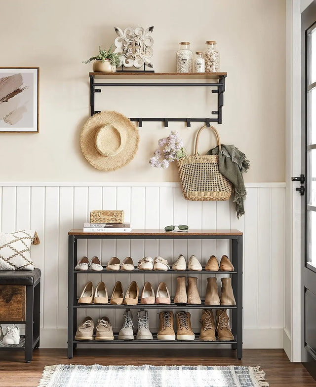 Schuhregal 3 Gitter-Ablagen Metall Industrie Design Vintagebraun Schwarz von Songmics