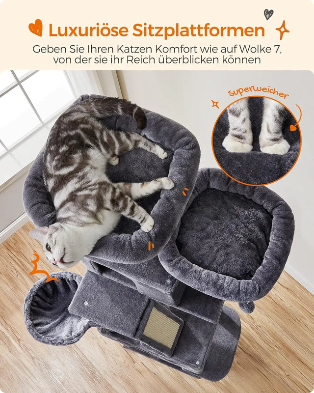 Kratzbaum XXL Katzenbaum Hoch Rauchgrau von Songmics