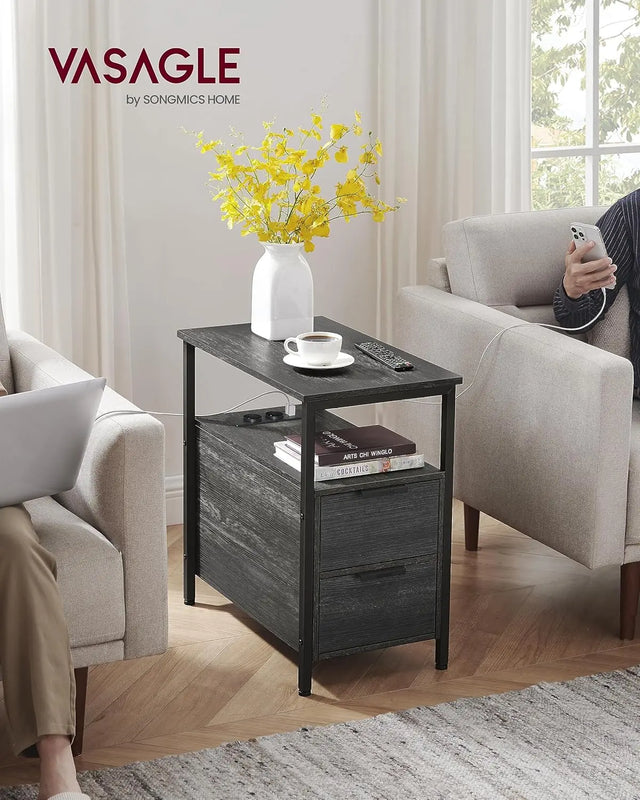 Beistelltisch mit Steckdosenleiste, anthrazitgrau von Songmics