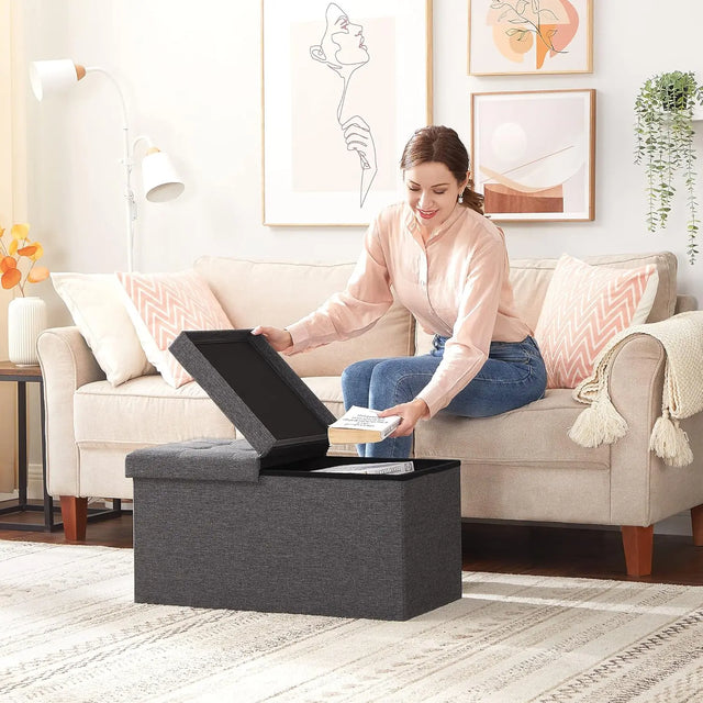 Sitzbank Aufbewahrungsbox klappbar 300kg Schiefergrau von Songmics