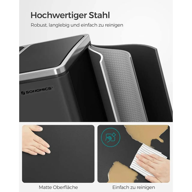 Mülleimer Küche Mülltrennsystem 3 Fächer Schwarz von Songmics