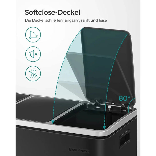 Mülleimer Küche Mülltrennsystem 3 Fächer Schwarz von Songmics