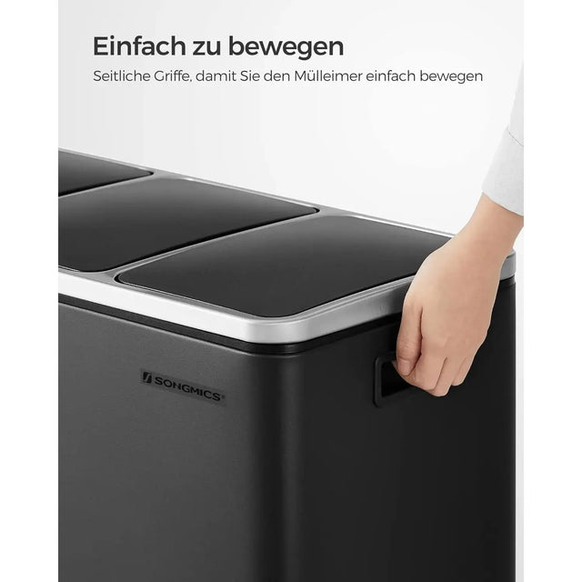 Mülleimer Küche Mülltrennsystem 3 Fächer Schwarz von Songmics