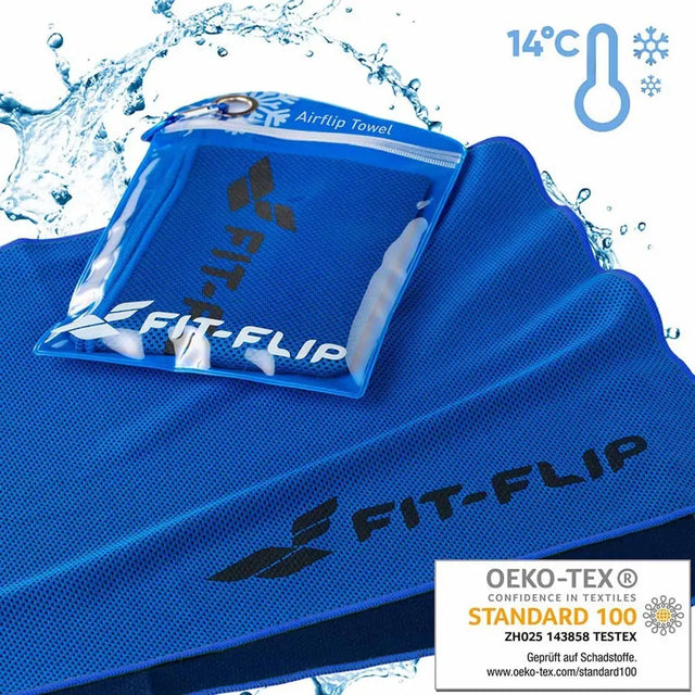 Airflip Towel Kühlhandtuch Mikrofaser mit Tasche 100x30cm Dunkel Blau von Fit-Flip