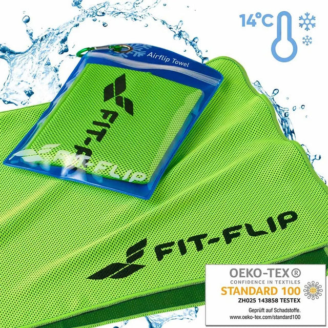 Airflip Towel Kühlhandtuch Mikrofaser mit Tasche 100x30cm Neon grün von Fit-Flip