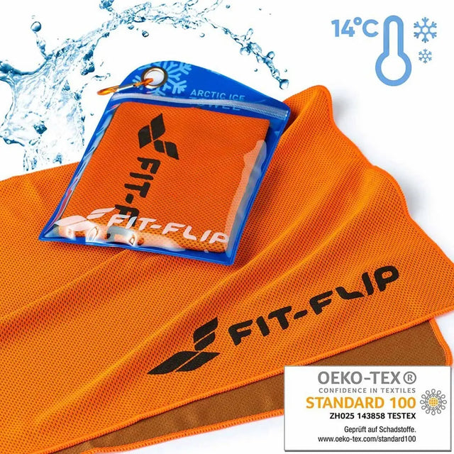 Airflip Towel Kühlhandtuch Mikrofaser mit Tasche 100x30cm Orange von Fit-Flip