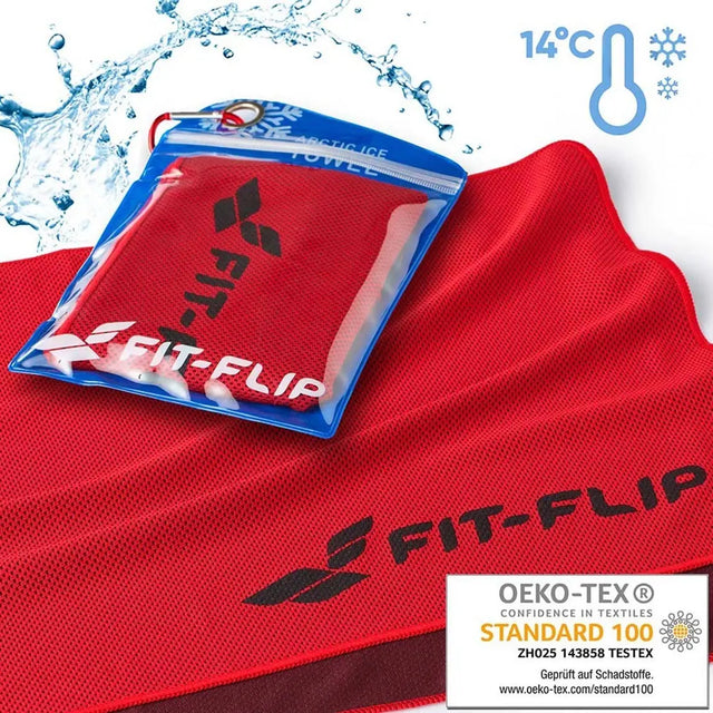 Airflip Towel Kühlhandtuch Mikrofaser mit Tasche 100x30cm Rot von Fit-Flip