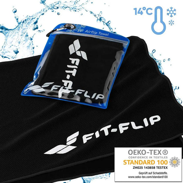Airflip Towel Kühlhandtuch Mikrofaser mit Tasche 100x30cm Schwarz von Fit-Flip