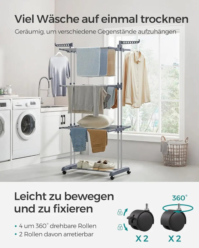 Wäscheständer Standtrockner 4 Ebenen mit Rollen von Songmics
