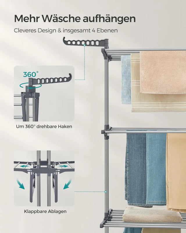 Wäscheständer Standtrockner 4 Ebenen mit Rollen von Songmics
