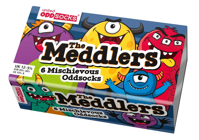 Einzelne Socken im 6er Pack, THE MEDDLERS Bunte Monster, Gr. 30-38, mit Geschenkbox von United Oddsocks