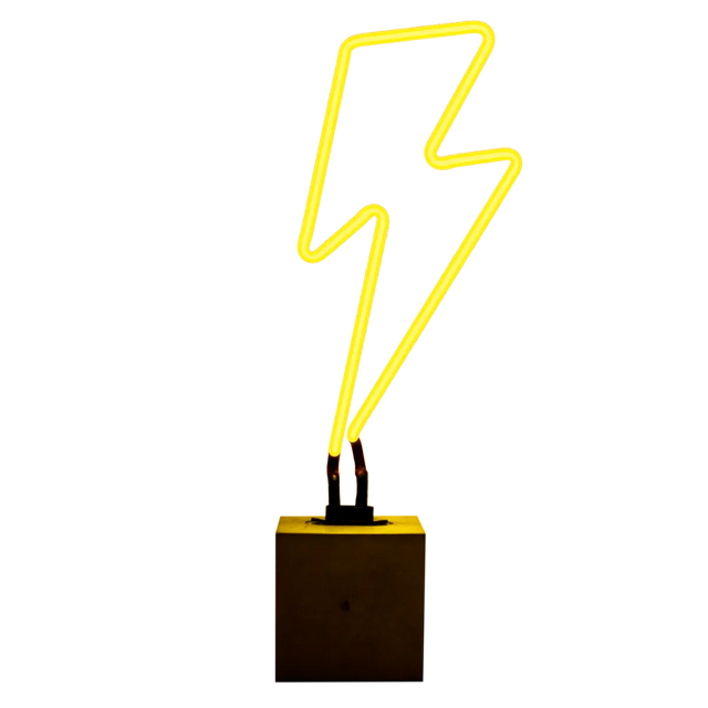 Glas Neon Tischlampe mit Betonsockel - Blitz von Locomocean