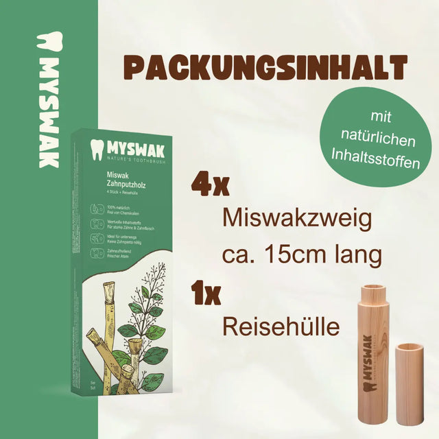 Miswak Zahnputzholz 4 Stück + Reisehülle von MYSWAK