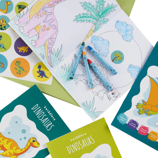 Malbuch Mini mit Sticker Dinosaurier 12 Stück von Twiddlers