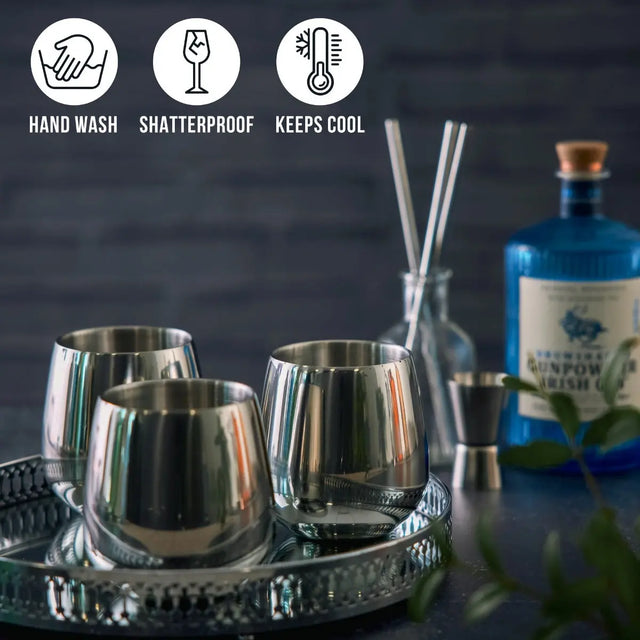 Edelstahl Trinkbecher Silber 4er-Set inkl. Trinkhalmen von Oak & Steel