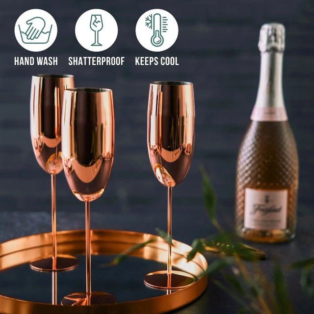 Edelstahl Sektgläser Flute Roségold 4er-Set von Oak & Steel