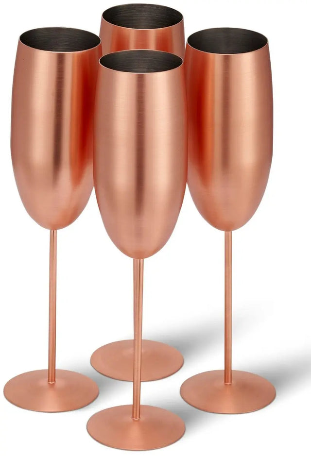 Edelstahl Sektgläser Flute Roségold Matt 4er-Set von Oak & Steel