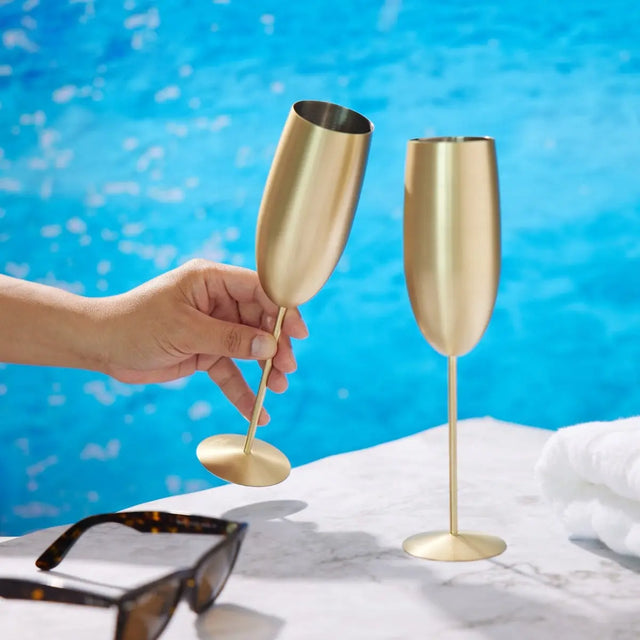 Edelstahl Sektgläser Flute Gold Matt 4er-Set von Oak & Steel