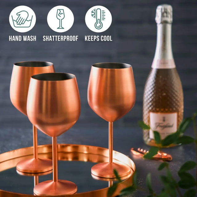 Edelstahl Weingläser Roségold Matt 4er-Set von Oak & Steel