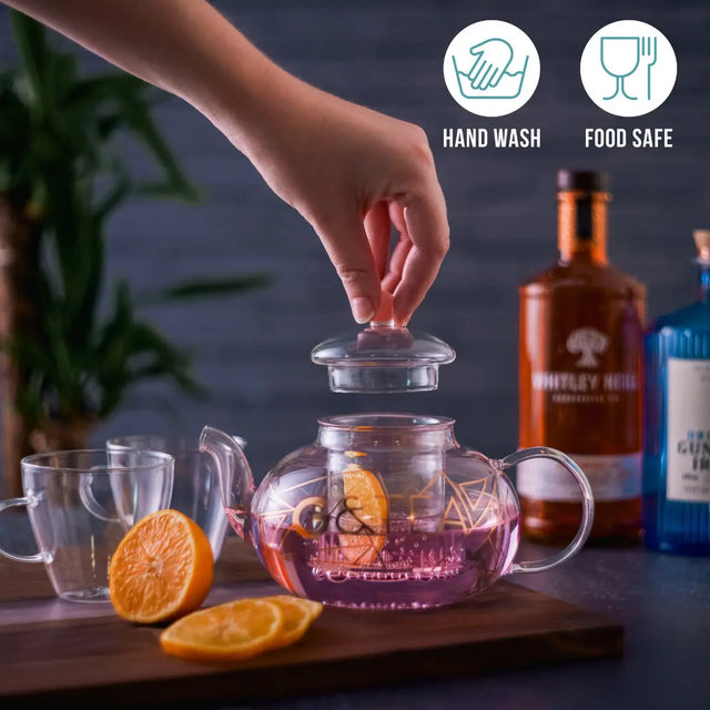 Gin Teekrug aus Glas mit Tassen von Oak & Steel