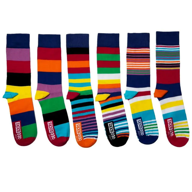 Einzelne Socken im 6er Pack, THE SOCK EXCHANGE Bunte Streifen, Gr. 39-46, mit Geschenkbox von United Oddsocks