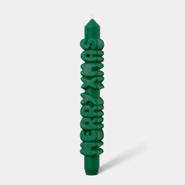 Kerze Taper candle MERRY XMAS Green von Taper Candles