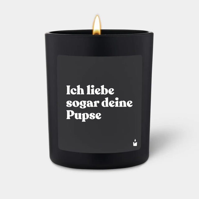 Duftkerze Schwarz Woody Ich liebe sogar deine Pupse von ChattyCandles
