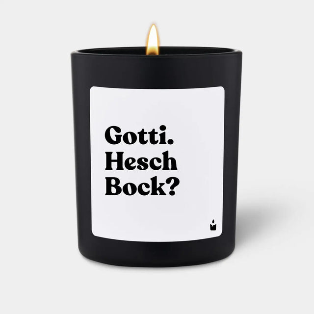 Duftkerze Schwarz Woody Gotti. Hesch Bock? von ChattyCandles