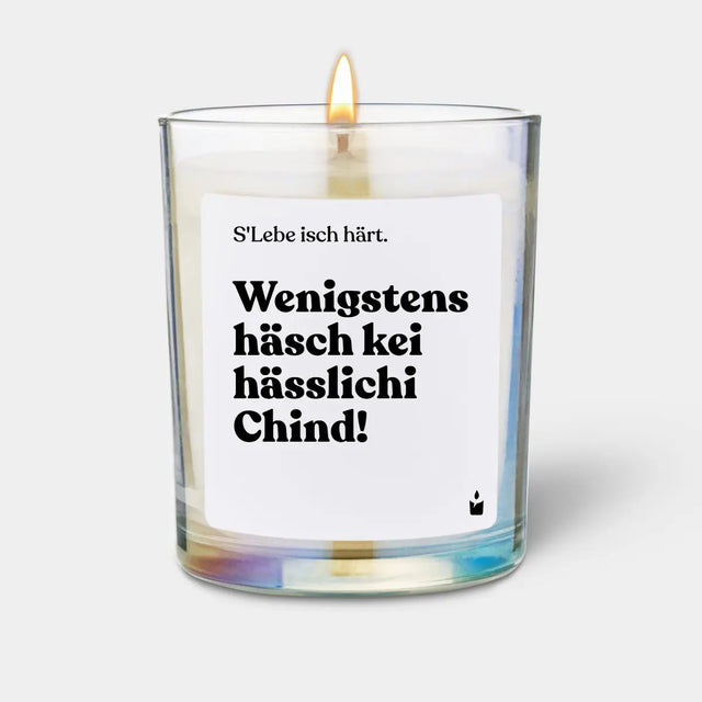Duftkerze Rainbow Flowery S'Lebe isch härt. Wenigstens häsch kei hässlichi Chind! von ChattyCandles